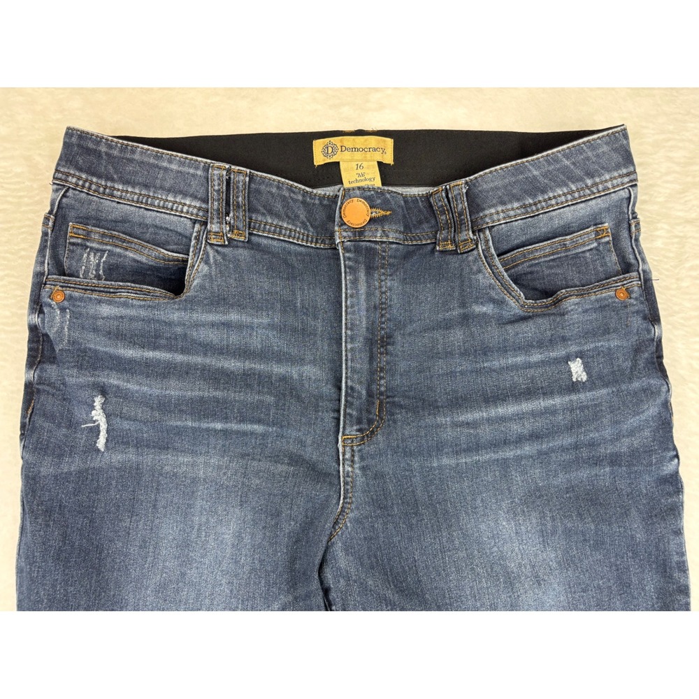 Democracy Ab Technology Womens 16 Jeans Medium Grungy Wash Distressed Hem - Picture 2 of 9